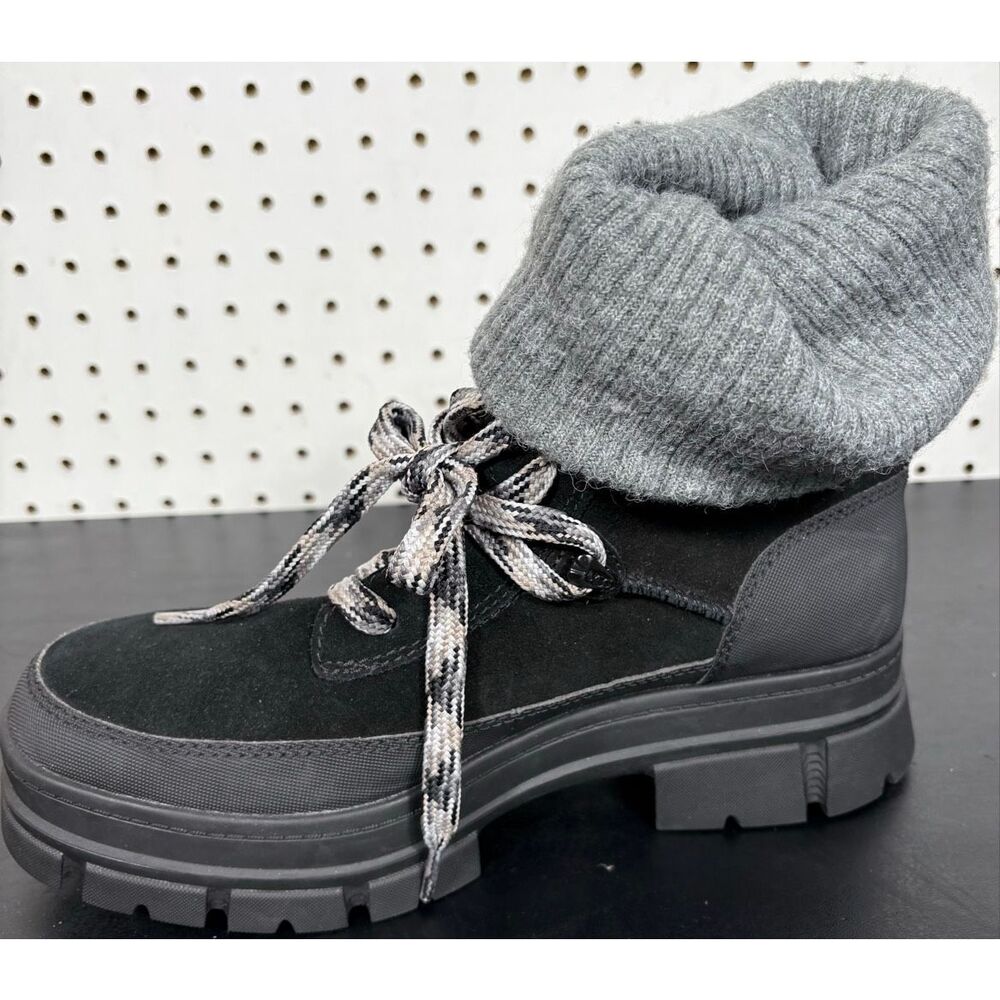 UGG WOMANS BLACK ASHTON HIKER LACE UP WATERPROOF SUEDE KNIT BOOTS SIZE 10 - Picture 4 of 11